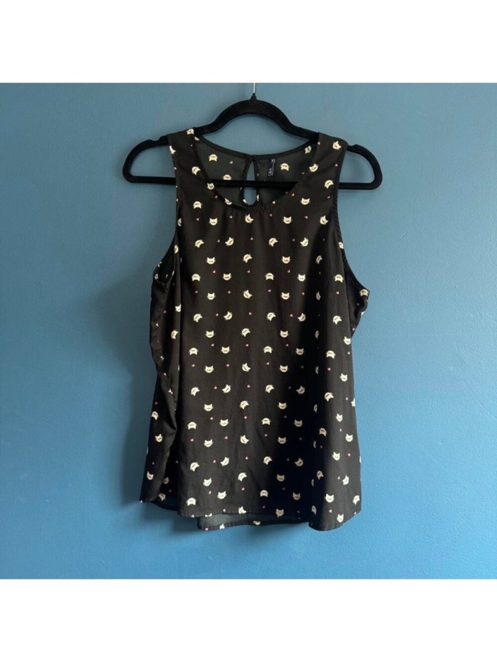 C&A Cat Tank Top Women's Size Large Black White Meow Sleeveless Twee Tumblr